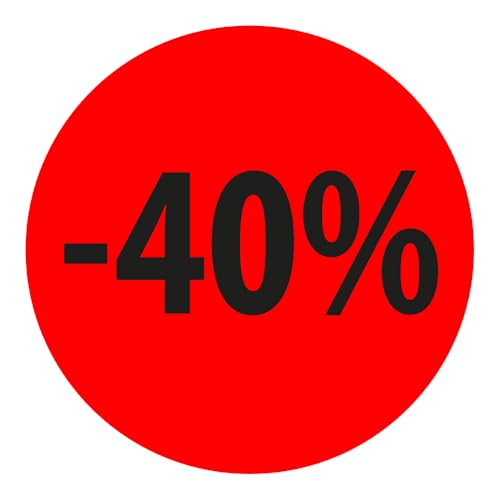 Preisnachlass- Werbe- und Sonderangebot-Etiketten "-40%", rund 20mm, 880 Etiketten, Fluorrot Preisnachlass- Werbe- und Sonderangebot-Etiketten "-40%", rund 20mm, 880 Etiketten, Fluorrot von Print&Stick