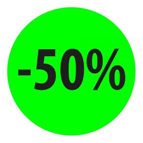 Preisnachlass- Werbe- und Sonderangebot-Etiketten "-50%", rund 20mm, 880 Etiketten, FluorGrün von Print&Stick