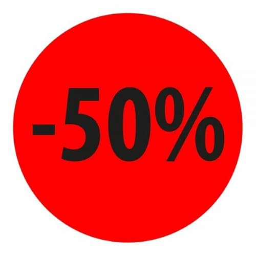 Preisnachlass- Werbe- und Sonderangebot-Etiketten "-50%", rund 20mm, 880 Etiketten, Fluorrot von Print&Stick
