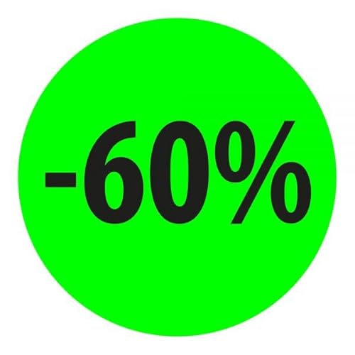Preisnachlass- Werbe- und Sonderangebot-Etiketten "-60%", rund 20mm, 880 Etiketten, FluorGrün von Print&Stick