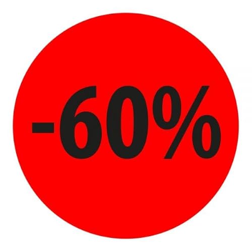 Preisnachlass- Werbe- und Sonderangebot-Etiketten "-60%", rund 20mm, 880 Etiketten, Fluorrot von Print&Stick