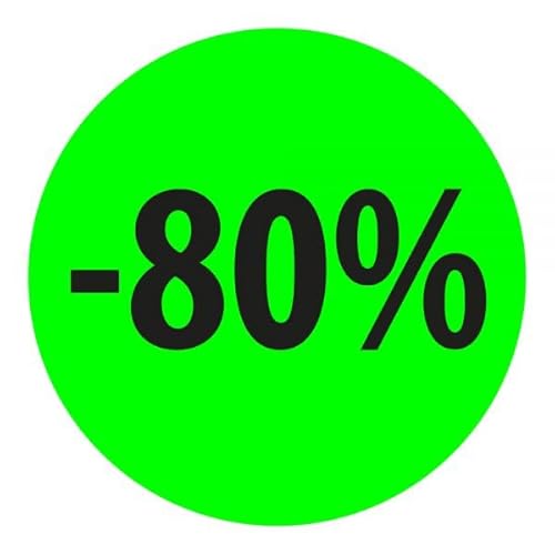 Preisnachlass- Werbe- und Sonderangebot-Etiketten "-80%", rund 20mm, 880 Etiketten, FluorGrün von Print&Stick