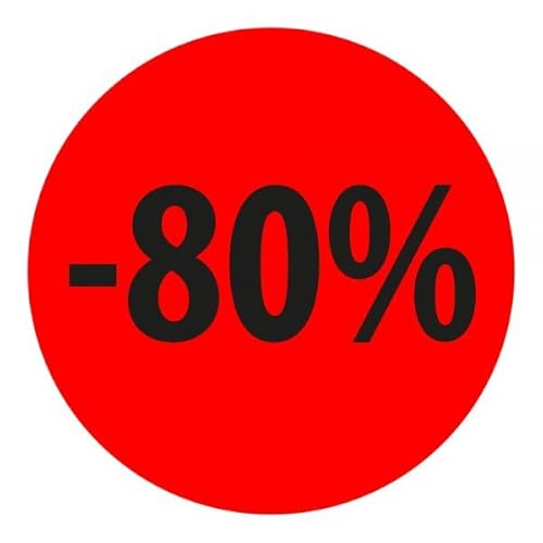 Preisnachlass- Werbe- und Sonderangebot-Etiketten "-80%", rund 20mm, 880 Etiketten, Fluorrot von Print&Stick