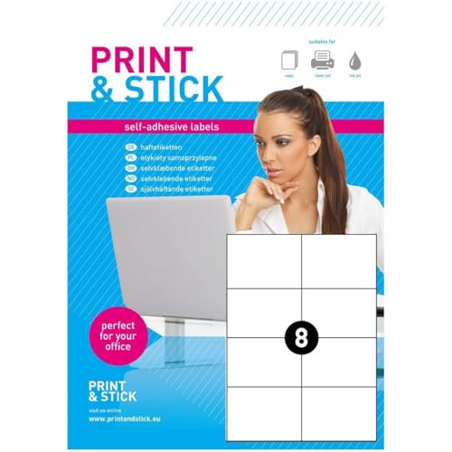 Universal Etiketten 8x 105 x 74 mm Bedruckbar Selbstklebend auf DIN A4 Bogen - 10 Blatt Universal Etiketten 8x 105 x 74 mm Bedruckbar Selbstklebend auf DIN A4 Bogen - 10 Blatt von Print&Stick
