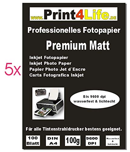 500x hochwertiges Fotopapier Matt 100g/m² DIN A4 Inkjet bis 9600dpi Premium Qualität 500x hochwertiges Fotopapier Matt 100g/m² DIN A4 Inkjet bis 9600dpi Premium Qualität von Print4Life