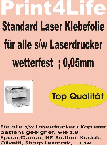 P4L - 10 Blatt DIN A4 Standard Laser Kopierer Klebefolie weiss wetterfest von Print4Life