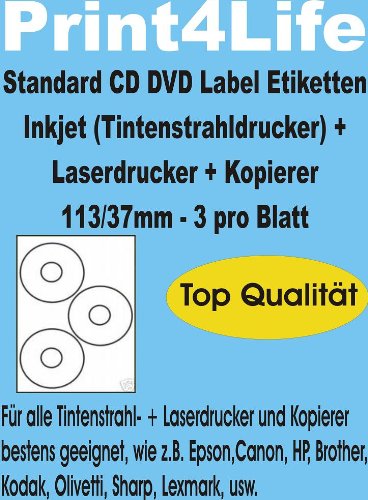 Print4Life 150 CD - DVD Labels - Etiketten - Aufkleber, selbstklebend; Hochweiß;113/37; Standard-Qualität von Print4Life