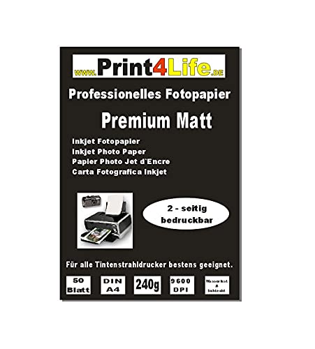 P4L – 100 Blatt PREMIUM MATTES Fotopapier BEIDSEITIG 240g/m² DIN A4 von Print4Life