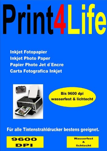 P4L – 50 Blatt Fotopapier BEIDSEITIG DIN A4, 180g/qm, high -glossy (hoch-glänzend) -sofort trocken -wasserfest-hochweiß-sehr hohe Farbbrillianz, für InkJet Drucker (Tintenstrahldrucker) von Print4Life