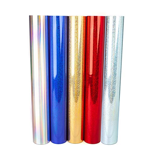 D001 Plotterfolie Effekt Glitter Rainbow Hologramm Oilslick DIN A4 Set Silber Gold Rot Royalblau Glitzer Holographic Bastelfolie selbstklebend Plotten Vinylfolie (Rot Glitter, 3x DIN A4) von PrintAttack