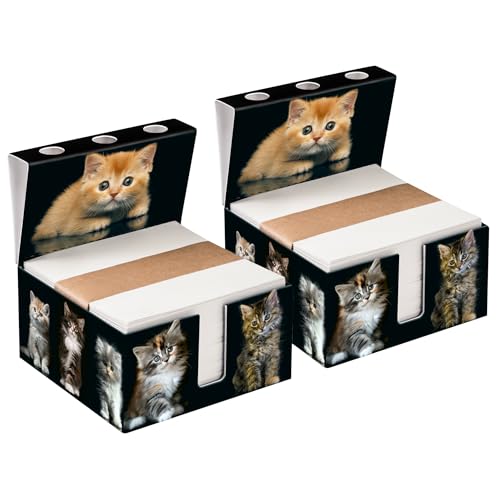 PrintCollect Zettelbox „Cats“ aus stabil verklebtem Vollkarton, Notizzettel aus kräftigem Papier (2er-Set) von PrintCollect