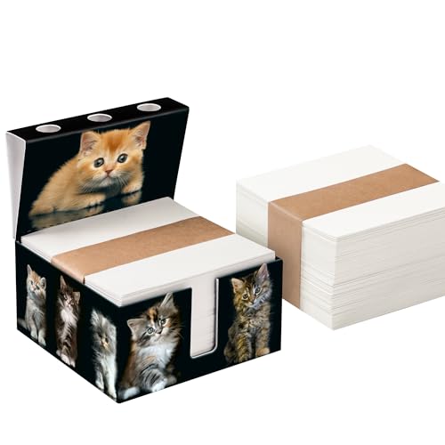 PrintCollect Zettelbox „Cats“ mit Stiftehalter, aus stabil verklebtem Vollkarton, Notizzettel aus kräftigem Papier (1er-Set mit Nachfüllpack) von PrintCollect