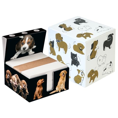Zettelbox „Dogs“ aus stabil verklebtem Vollkarton, mit Stifthalter, Notizzettel aus kräftigem Papier(1er-Set im Geschenkkarton) von PrintCollect