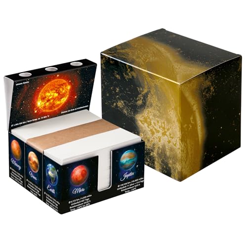 PrintCollect Zettelbox „SOLAR SYSTEM“ aus stabil verklebtem Vollkarton, Notizzettel aus kräftigem Papier (1er-Set im Geschenkkarton) von PrintCollect