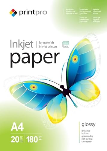Fotopapier PrintPro by Colorway DIN A4 glänzend & weiß | Ideal für Tintenstrahldrucker | Fotopapier DIN A4 glänzend | Wasser- und Trockenfest | 180g/m² A4 20 Blatt von PrintPro