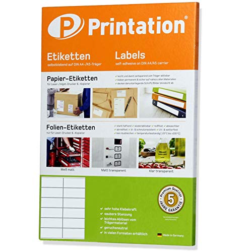 Etiketten 105 x 48 mm selbstklebend weiß - 120 Stück / 10 A4 Blätter 2x6 - zum Beschriften 3424 von Printation