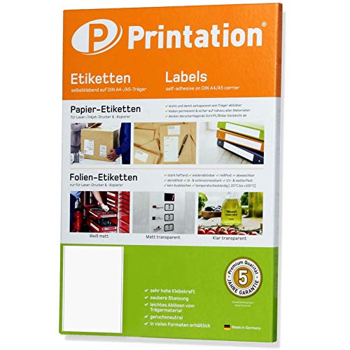 Etiketten 200 x 297 mm selbstklebend weiß - 10 Stück auf 10 A4 Blätter 1x1 200x297-3418 von Printation