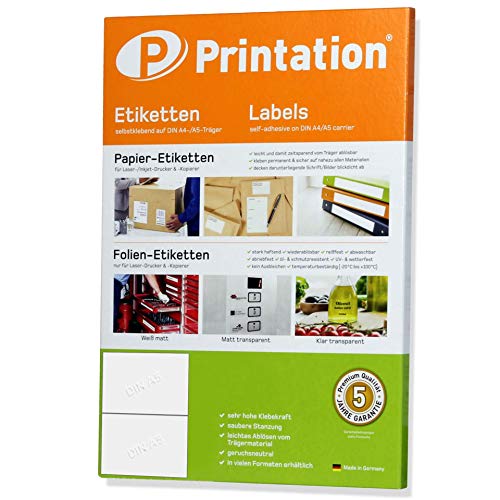 Printation Etiketten Selbstklebend 210 x 148 mm, 20 Adressetiketten selbstklebend 210x148, 2 Versandetiketten/Versandaufkleber A5 pro A4 Bogen - Klebeetiketten für Drucker, 2x1 DHL Paket Etiketten von Printation