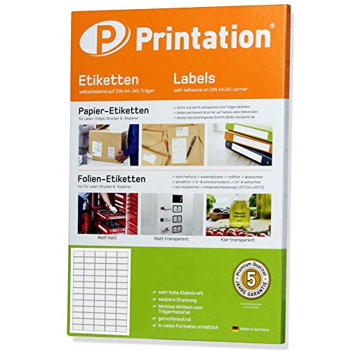 Printation 38,1 x 21,2 mm Etiketten selbstklebend A4 weiß - 650 Aufkleber 38,1x21,2 auf 10 DIN A4 Bogen / 65 Sticker pro Blatt 5x13 - Universal Etiketten 65 matt bedruckbar/Klebeetiketten 3666 4606 von Printation