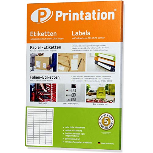 Printation Etiketten Selbstklebend 48,5 x 16,9 mm - 640 Klebeetiketten Zum Bedrucken - 64 Aufkleber Pro Bogen, 10 Blatt A4, Matt, Blanko, Weiß - bedruckbar mit Inkjet, Laser und Kopierer, 48x16 4x16 Printation Etiketten Selbstklebend 48,5 x 16,9 mm - 640 Klebeetiketten Zum Bedrucken - 64 Aufkleber Pro Bogen, 10 Blatt A4, Matt, Blanko, Weiß - bedruckbar mit Inkjet, Laser und Kopierer, 48x16 4x16 von Printation