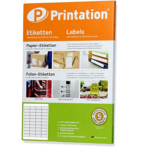 Printation Etiketten 48,5 x 25,4 mm selbstklebend weiß - 400 Sticker auf 10 DIN A4 Blättern 4x10 40 48,5x25,4-48x25 3657 von Printation