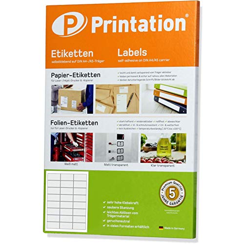 Printation Etiketten Selbstklebend 64,6 x 33,8 mm - 240 Adressetiketten Selbstklebend, 24 Stück Pro Blatt, 10 Blatt A4, Bedruckbar, Matt, Blanko, Weiß - Klebeetiketten Adressaufkleber 3x8 64 x 33 FBA von Printation