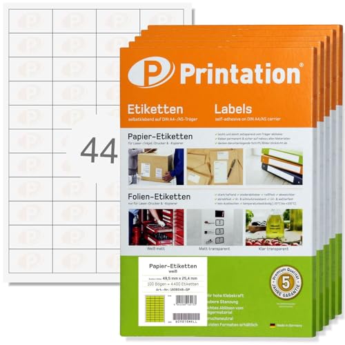 Printation Amazon SKU Etiketten 48,5 x 25,4 mm 44-22000 Aufkleber auf 500 Blatt DIN A4-4x11 48,5x25,4 Universal Papier Labels blanko weiß selbstklebend - Barcode Produkt Artikel Sticker 48x25 von Printation