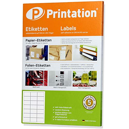 Printation Etiketten 63 x 39,5 mm selbstklebend weiß - 210 Stück / 10 A4 Blätter 3x7 - Adressaufkleber L7160 von Printation