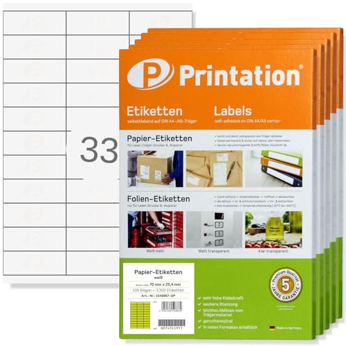 Printation 16500 70 x 25,4 mm Etiketten selbstklebend bedruckbar weiß - 500 DIN A4 Bogen Bigpack - Universal Etiketten 70x25,4-33 pro Blatt 3x11 - Adressetiketten Absenderetiketten 3421 4455 LA121 Printation 16500 70 x 25,4 mm Etiketten selbstklebend bedruckbar weiß - 500 DIN A4 Bogen Bigpack - Universal Etiketten 70x25,4-33 pro Blatt 3x11 - Adressetiketten Absenderetiketten 3421 4455 LA121 von Printation
