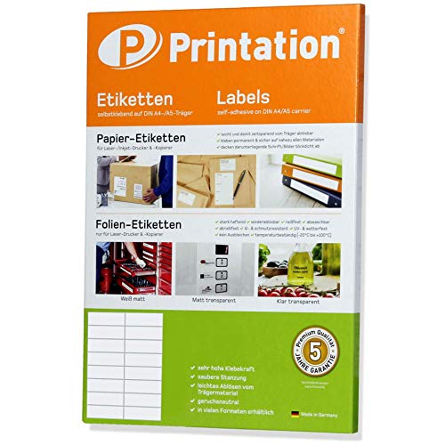 Universal Etiketten 105 x 37 mm weiß selbstklebend bedruckbar - DIN A4 Bogen à 2x8 105x37 Labels - 3484 4462 4620 (10) von Printation