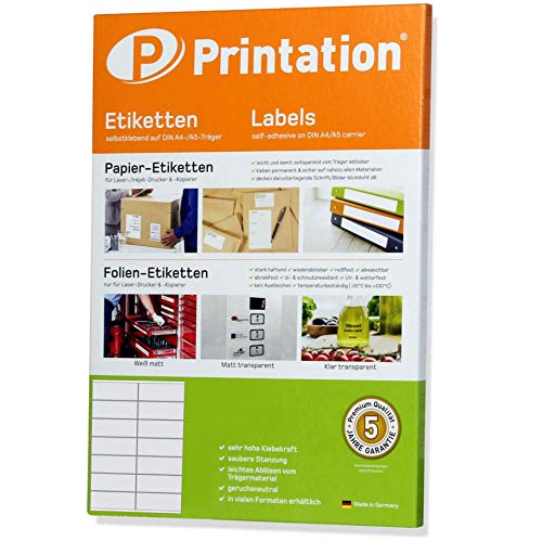 Printation Etiketten Selbstklebend 105 x 41 mm -140 Klebeetiketten zum Bedrucken, Weiß, Matt, 14 Aufkleber Pro A4 Bogen, 10 Blatt - Universal Etiketten für Laser/Inkjet/Kopierer 105x41 2x7-3477 4475 von Printation