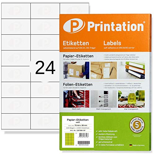 Printation 70 x 36mm Adressaufkleber selbstklebend 600 Aufkleber Internetmarke weiß - Universal Drucker Etiketten 70x36 auf 25 DIN A4 Bogen 3x8 24 Stück pro Blatt - Adressetiketten 3490 von Printation