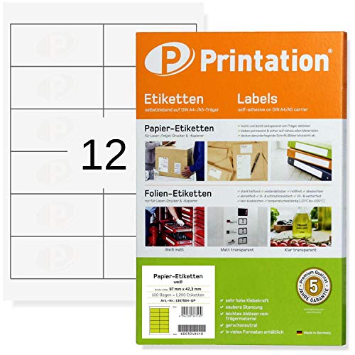 Universal Adress-Etiketten 97 x 42,3 mm selbstklebend blanko weiß - 300 Labels/Sticker auf 25 DIN A4 Bogen 2x6-4623 5056 LA140 3659 4781 von Printation