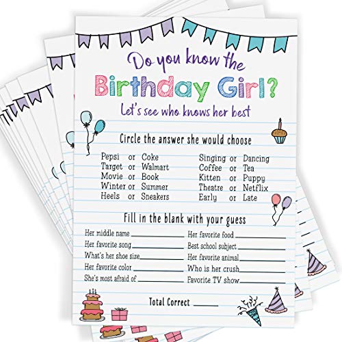 Printed Party Kinder Geburtstagsspiel Who Knows Her Best Notizbuch Thema 25 Stück von Printed Party