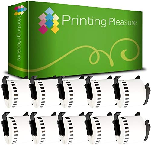 10 x DK22205 Endlos-Etiketten kompatibel für Brother P-Touch QL-500 QL-570 QL-700 QL-720NW QL-800 QL-810W QL-820NWB QL-1050 QL-1100 QL-1110NWB | 62mm x 30.48m | Thermopapier mit Kunststoffhalter von Printing Pleasure