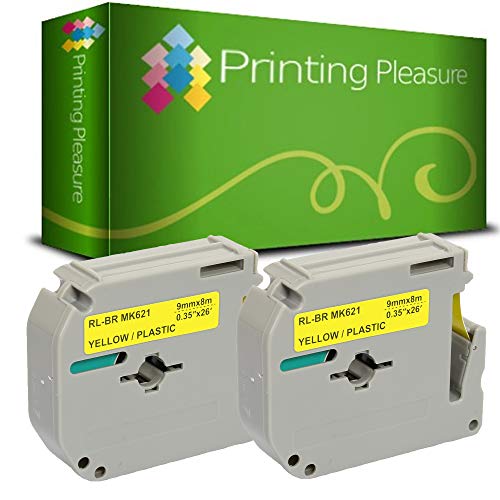 2x Schriftband kompatibel für Brother P-Touch M K621 Schwarz auf Gelb (9mm x 8m) für Brother P-Touch PT-80 PT-90 PT-100 PT-110 PT-55S PT-65 PT-70 PT-70HOT PT-70SP PT-70SR PT-85 Etikettendrucker von Printing Pleasure