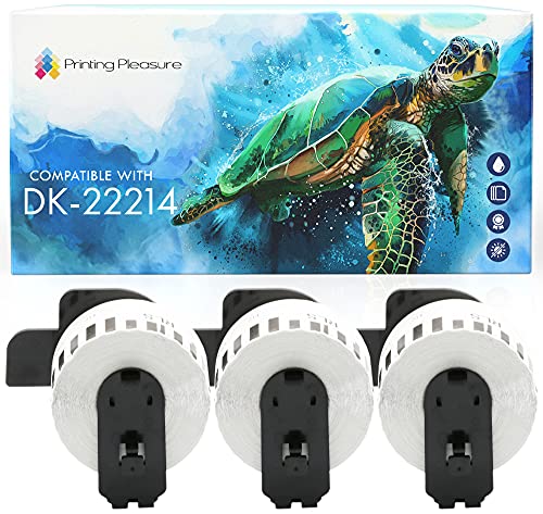 3x Endlos-Etiketten kompatibel für Brother DK-22214 12mm x 30.48m P-Touch QL-500 500BS 550 560 560VP 570 700 710W 720NW 800 810W 820NWB 1050 1050N 1060N 1100 1110NWB, Thermopapier mit Kunststoffhalter von Printing Pleasure