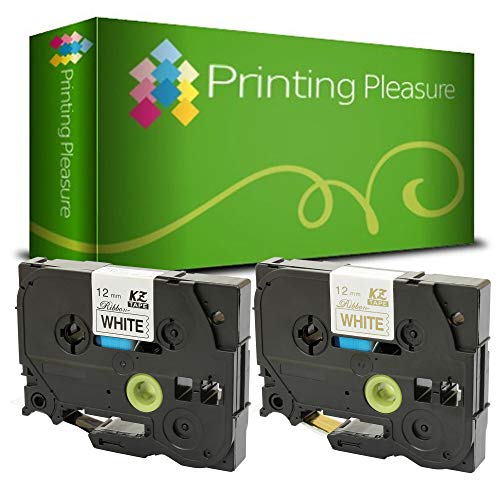 Printing Pleasure 2 Textil-Schriftbander TZe-R231 TZe-R234 kompatibel für Brother P-Touch Etikettendrucker | 12mm x 4m | schwarze/gold Beschriftung auf weißem Textilband von Printing Pleasure