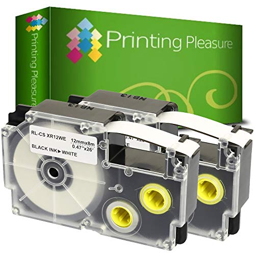 Printing Pleasure 2 x XR-12WE XR-12WE1 Schwarz auf Weiß, Schriftband kompatibel für Casio KL-60 KL-100 KL-120 KL-200 KL-300 KL-750 KL-780 KL-820 KL-2000 KL-7000 KL-7200 KL-8100 | 12mm x 8m | Farbband von Printing Pleasure