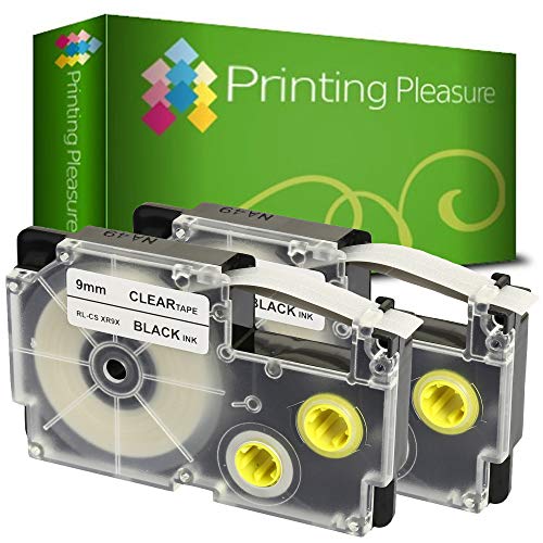 Printing Pleasure 2 x XR-9X XR-9X1 Schwarz auf Transparent, Schriftband kompatibel für Casio KL-60 KL-100 KL-120 KL-200 KL-300 KL-750 KL-780 KL-820 KL-2000 KL-7000 KL-7200 | 9mm x 8m | Farbband von Printing Pleasure