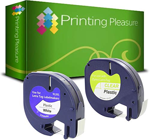 Printing Pleasure 2x Etikettenband S0721660 S0721550 schwarz auf weiß transparent, Schriftband kompatibel für Dymo LetraTag LT100H LT100T LT110T QX50 XR XM 2000 Plus | 12mm x 4m | Kunststoff von Printing Pleasure