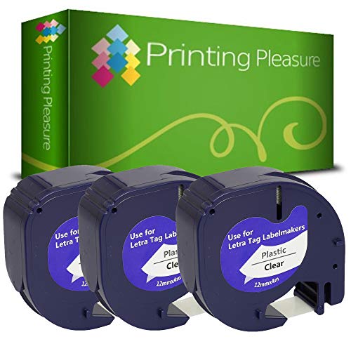 Printing Pleasure 3 x 12267 S0721530 Schwarz auf Transparent, Schriftband kompatibel für Dymo LetraTag LT100H LT100T LT110T QX50 XR | 12mm x 4m | Kunststoff von Printing Pleasure