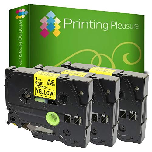Printing Pleasure 3 x TZe-621 TZ-621 Schwarz auf Gelb, Schriftband kompatibel für Brother P-Touch | 9mm x 8m von Printing Pleasure