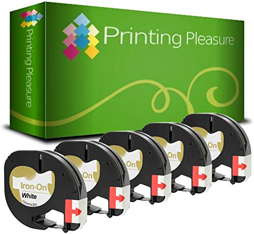 Printing Pleasure 5 x 18769 S0718840 S0718850 Schwarz auf Weiß, LT-Stoffetiketten kompatibel für Dymo LetraTag LT100H LT100T LT110T QX50 XR XM 2000 Plus | 12mm x 2m von Printing Pleasure