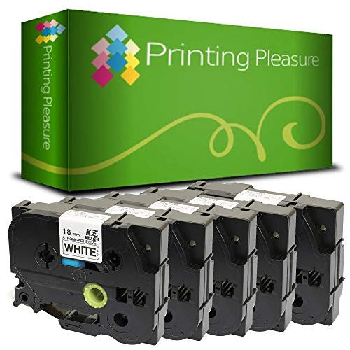 Printing Pleasure 5 x TZe-S241 TZ-S241 Schwarz auf Weiß, Schriftband kompatibel für Brother P-Touch | 18mm x 8m | Extra stark klebend von Printing Pleasure