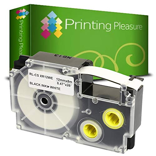Printing Pleasure XR-12WE XR-12WE1 Schwarz auf Weiß, Schriftband kompatibel für Casio KL-60 KL-100 KL-120 KL-200 KL-300 KL-750 KL-780 KL-820 KL-2000 KL-7000 KL-7200 KL-8100 | 12mm x 8m | Farbband von Printing Pleasure