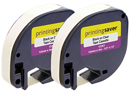 2 Rollen LetraTag S0721550 12267 12mm x 4m Schwarz auf Transparent Etikettenband Kunststoff kompatibel für LetraTag LT-100H LT-100T LT-110T QX50 XR XM 2000 Plus von Printing Saver