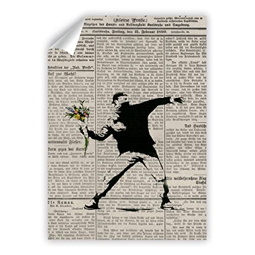 Poster aus Baumwolle Banksy - Der Blumenwerfer, Kollage vor Vintage-Zeitungspapier, Stencil Art, Kunstdruck ohne Rahmen, Wandbild - A4, A3, A2, A1, A0, XXL - Wohnzimmer, Schlafzimmer, Küche, Deko Poster aus Baumwolle Banksy - Der Blumenwerfer, Kollage vor Vintage-Zeitungspapier, Stencil Art, Kunstdruck ohne Rahmen, Wandbild - A4, A3, A2, A1, A0, XXL - Wohnzimmer, Schlafzimmer, Küche, Deko von Printistico