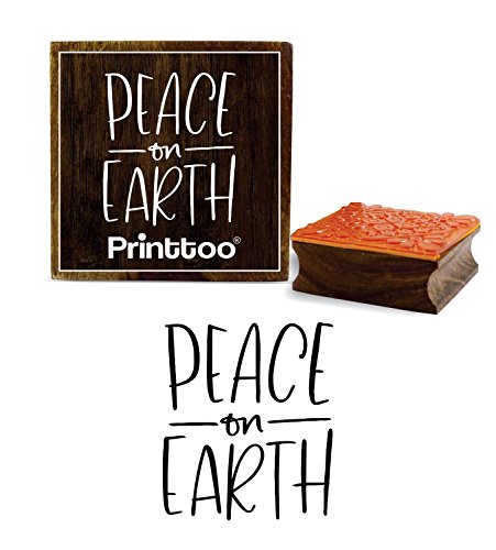 Printtoo Square Holz Stempel Frieden auf der Erde Schriftart Tagebuch Karte Drucken Block-3 x 3 Zoll von Printtoo