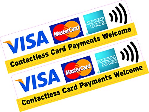 2 x Kontaktlose Karte Zahlungen Welcome Visa Mastercard Amex Kreditkarte Aufkleber bedruckt Vinyl Shop Taxi von Printwhizz Ltd